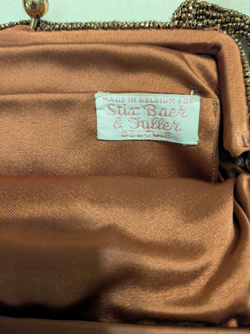 Stix,Baer&Fuller of St.Louis, Made in Belgium,Beaded Evening Handbag in Bronze - Picture 2 of 2